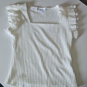 White Ribbed Ruffled Blouse